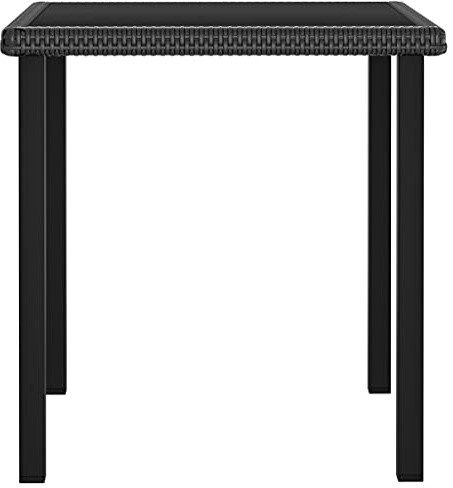 HPUYRFG Garten-Esstisch Schwarz 70x70x73 cm mit gehärteter Glasplatte, PE-Rattan und pulverbeschichtetem Stahl, pflegeleicht und robust für Terrasse