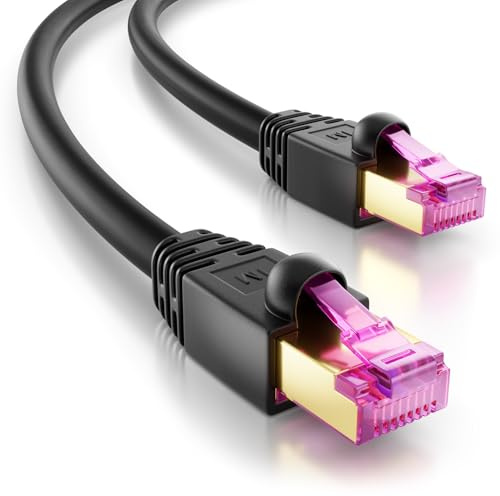 deleyCON 50m CAT7 Outdoor Nätverkskabel för Utomhusbruk (10 Gbit/s, 600 MHz, S/FTP Skärmning, Koppar) RJ45 Kontakt Ethernet LAN DSL Patchkabel - Väderbeständig - för PC, TV, Kamera, PoE, Camping