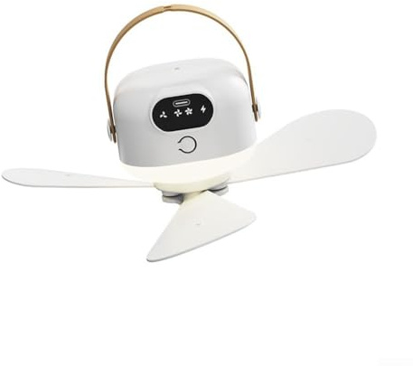 Dolvitrny - Ventilatore USB Ricaricabile con Telecomando, Lampada da Soffitto Portatile per Tenda da Campeggio, Ventilatore a Sospensione Pieghevole Senza Fili per Camper, Interno, per Batteria, Luce