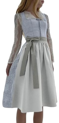 Generisch Dirndl Damen Dirndlkleid Blau - Trachtenkleid Midi Smat Trachtenrock Für Oktoberfest Volksfest