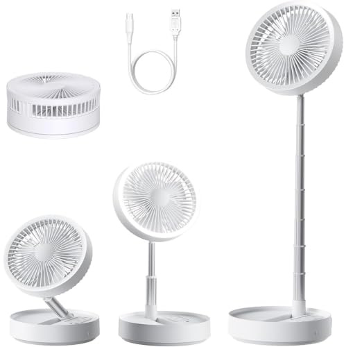 Portable Pedestal Fan, 8000mAh Rechargeable Battery USB Powered Oscillating Standing Floor Fan, Height Adjustable Foldable Desk Table Fans for Home Office Camping