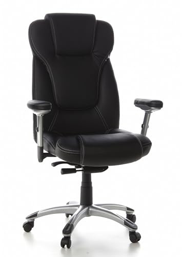 hjh OFFICE 668740 Fauteuil de Direction Embassy 200 Cuir Noir Fauteuil de Bureau rembourré, Dossier Haut, accoudoirs réglables