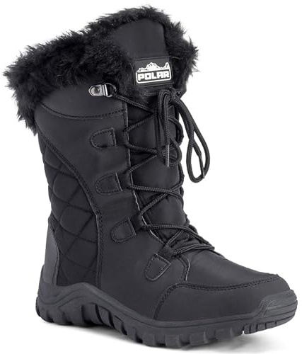 POLAR Womens Quilted Lace Up Black Outdoor Snow Rain Duck Boot - 10 - BLK41 YC0129