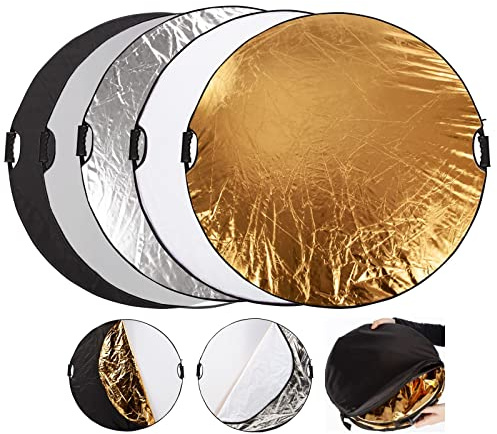 Lichtreflektor Fotografie 60cm 5 in 1 Faltreflektor Set Reflektor Gold, Silber, Weiß, Schwarz und Transparent für Fotostudio Beleuchtung Außenbeleuchtung