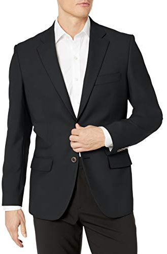 Amazon Essentials Men's Long-Sleeve Classic-Fit Button-Front Stretch Smart Casual Blazer, Black, 52