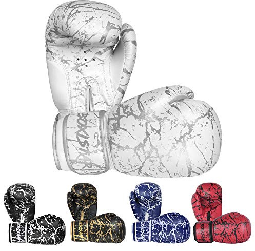 Athllete Men & Women Sparring Boxing Gloves 16 oz, White/Metallic Silver