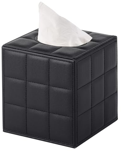 RHCSZ Modern Tissue Box Holder Square,Napkin Holder Pumping Paper Case Dispenser,Upgrade Large Size Facial Tissue Box Cover with Magnetic Bottom for Home Bathroom NightStand Office Desk (Black)