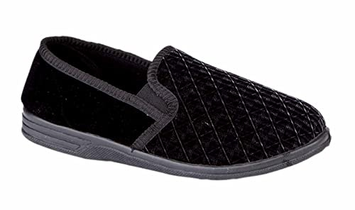 Mens Carpet Slippers Mens Extra Large Slippers Twin Gusset Slip On Slippers Black Sizes 12/13/14/15/16