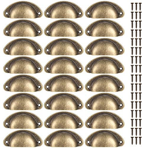 LJHOME 24 Pcs Shell Cup Handles, Semi Circle Drawer Pull Handle, Metal Kitchen Cupboard Cabinet Dresser Door Handles Knobs, Retro Furniture Knobs