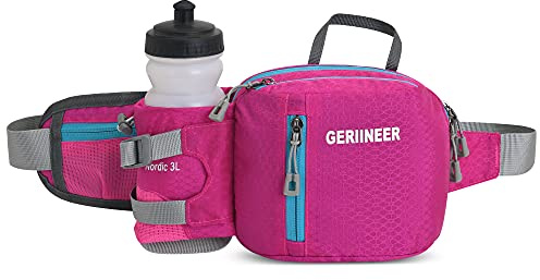 GERIINEER wasserdichte Bauchtasche Gürteltasche mit Flaschenhalter Damen und Herren, Bauchtasche Geeignet für Reise Sport Running und Alle Outdoor Aktivitäten, Hüfttasche Damen Herren Sport