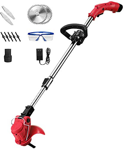 Recortabordes Inalámbrica Cortacesped Electricos 12V 2.0Ah Desbrozadora a Batería Profesional, Cabezal Ajustable Y Mango Telescópico Para Recortar Césped Arbustos Y Ramas