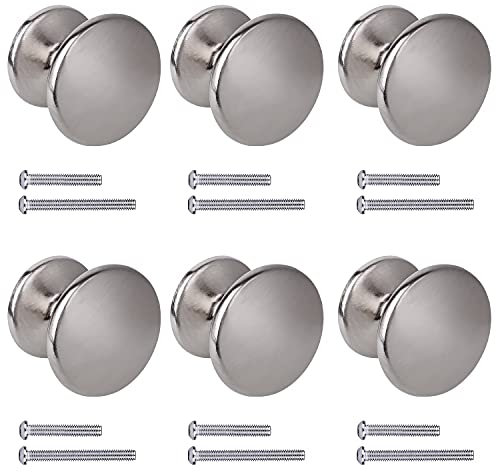 BIGLUFU Boutons de Porte Rond Boutons de Tiroir 27mm Poignées de Meuble pour Placard Armoire Cuisine (6, argent)