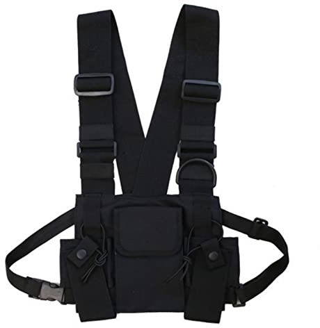 CZDLDNXS Multi-Pocket Chest Rig Bag Utility Vest Chest Bag for Men Hands Free Radio Front Pack Pouch Hip Hop Chest Pack Functional Tactical Harness for Women Running Exercise Hiking Camping