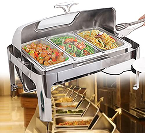 DBZDM Chafing Dish Scaldavivande Elettrico Acciaio Inox, 13L Scaldavivande Contenitore Scalda Cibo per Ristorante Festa, Stufa Isolante Quadrata per Hotel (400W/200V)