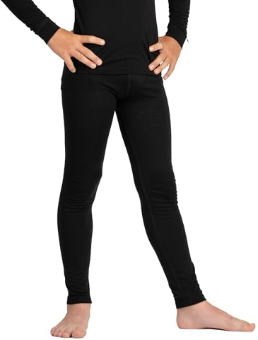 menique Kinder Thermo Leggings – 100% Merinowolle 160gsm Thermounterwäsche, Unterhose Jungen & Mädchen, Warme Skiunterwäsche, Atmungsaktiv für Winter & Outdoor, 146/152 cm, Schwarz