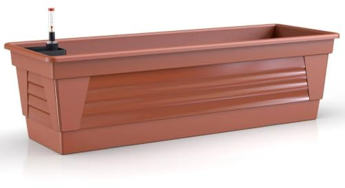 Plastard Blumenkasten 100 cm Terrakotta - Balkonkasten & Bewässerungssystem | BPA-Frei - Witterungs- UV- & frostbeständig Pflanzkübel für Balkon, Garten & Terrasse Pflanzkasten mit Wasserstandsanzeiger
