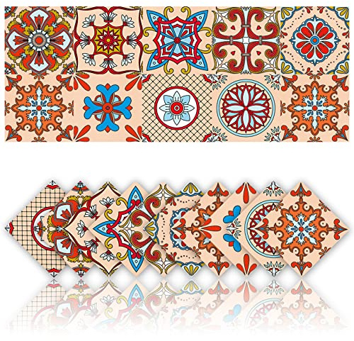 Cendray 20 Stück Küche Fliesenaufkleber Aufkleber Wanddekoration PVC Wasserdicht Mosaik Retro Style Badezimmer Fliesenaufkleber Wasserfest Klebefliesen (15x15cm,Rosa)
