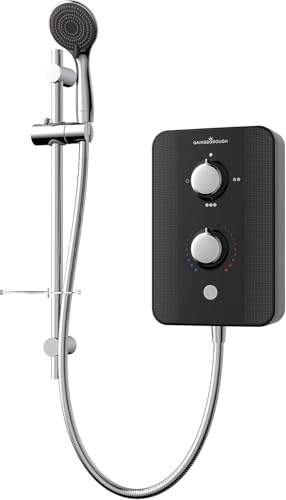 Gainsborough Slim Duo Electric Shower, 9.5kw, Piano Black | 3 Power Settings, 95mm 3-Spray Handset, Riser Rail, Soap Dish, UK Mains Cold Water Compatible, 2 Year Guarantee
