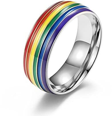 Aotiwe Ringe Herren Dünn, Freundschaftsringe Edelstahl Regenbogenfahne Silber Größe 67 (21.3) Witzige Geschenke für Männer