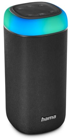 Hama Enceinte Bluetooth Portable Shine 2.0 Lumineux 5 Couleurs sans Fil, Lumière LED, Haut Parleur Etanche IPX4, Rechargeable Autonomie 12h, Résistance poussière et Chocs, Puissance 30 W, Noir