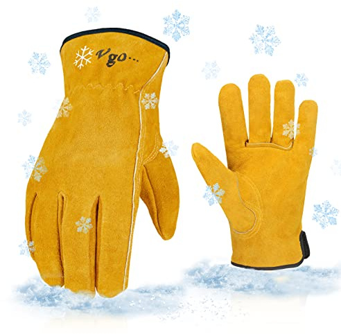 Vgo... 1 Paar Winter-Arbeitshandschuhe, Rindspaltleder, TR-Futter mit gestrickter Stulpe, 5°C/41°F oder mehr (CB9501F)