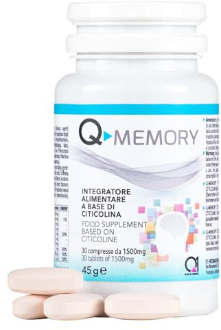 Q1 Q-Memory, Integratore Stanchezza Mentale Combatte Stress con Citicolina e Magnesio, Trattamento di 30gg in Compresse, 1500mg