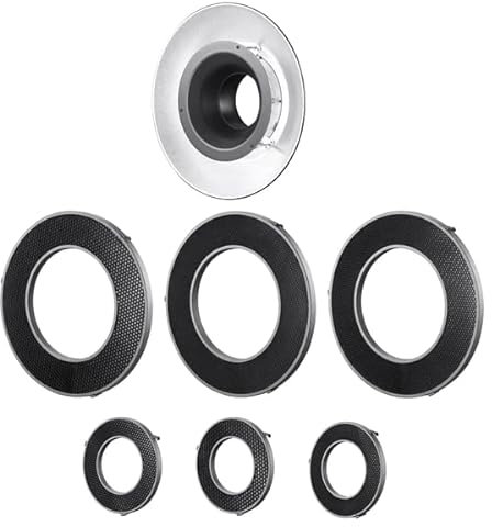 GODOX 20/30/40 Degree Honeycomb Grid set R200-HC & Metal Ring Reflector RTF-25S for Godox R200 Ring Flash Camera Flash Accessory Studio Photo Photography Lighting Modifier (Complete Accessories Kit)