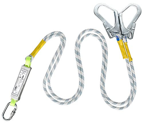 Btstil Fallschutz Sicherheitsseil, Doppeltem Karabinerhaken Absturzsicherung Sicherheitsgurt mit Pufferpaket für Outdoor Baumklettern Bergsteigen Rettungsdienst (2M)