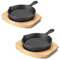 Navaris 2X Mini Padella Ghisa Ø 10 cm con Supporto Legno - Tegame Ghisa Cottura Forno Barbecue - Pentolino Uovo Tegamino - Piccola Pentola con Manico