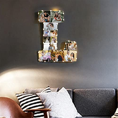 Lámpara personalizada con marco collage de 1-20 letras/números, colgante de pared, lámpara led, luz nocturna para enamorados, familia, cumpleaños, aniversario de San Valentín.,A-Z Letra Cuadro Luz