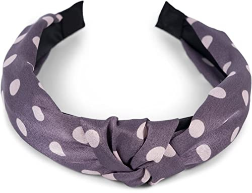 styleBREAKER Serre-tête femme nœud pois style rockabilly,Gris-fleurs | Bandeau 5 cm, cœur flexible, revêtement polyester robuste, sans pression, pour tour de tête 54-58 cm.