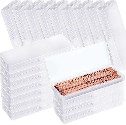 Crtiin 100 Pack Pencil Boxes Bulk Clear Plastic Pencil Case Mini Pen Box for School Plastic Storage with Hinged Lid for Pen School Office Supplies Organization (7.17 x 2.36 x 0.94 in)