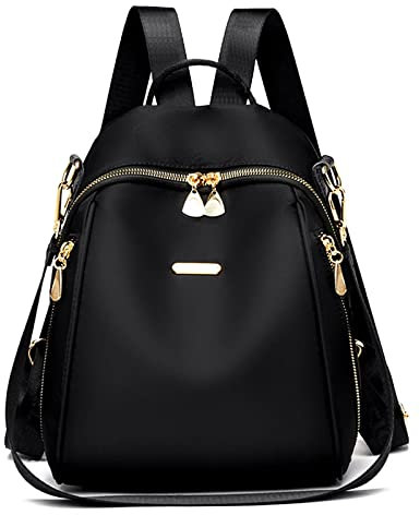 Damen Rucksack Klein, Diebstahlsicherer Taschen Handtasche Schultertasche, Mädchen Rucksackhandtaschen City Elegant Frauen Canvas Sicherheitsrucksack, Schwarz Damenrucksack mit Vielen Fächern