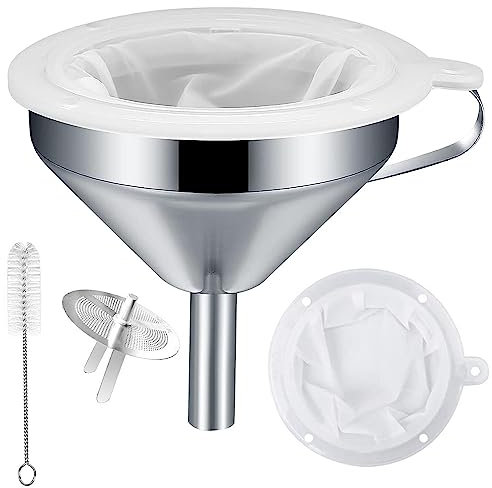 zukent Stainless Steel Funnel, 13 cm Kitchen Funnel with 200 Mesh Filter Strainer for Filling Bottles Oils, Juice, Wine, Coffee, Tea, Milk
