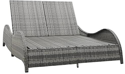 GuyAna Doppel-Sonnenliege mit Auflage Garten Doppelliege Liege Outdoor Sonnenliege Rattan Gartenbett Outdoor Liege FüR Garten Poly Rattan Anthrazit
