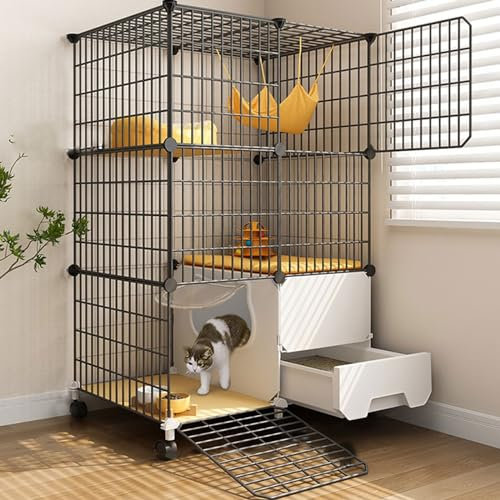 XIAOZHUANGXIONG Kleintierkäfig XXL mit Rollen, DIY Kleintierkäfig for Kaninchen, Gittergehege Katzenkäfig, Meerschweinchen, Welpen, Pet Products Portable Metalldraht Yard Fence (Size : 3 Layer-C)