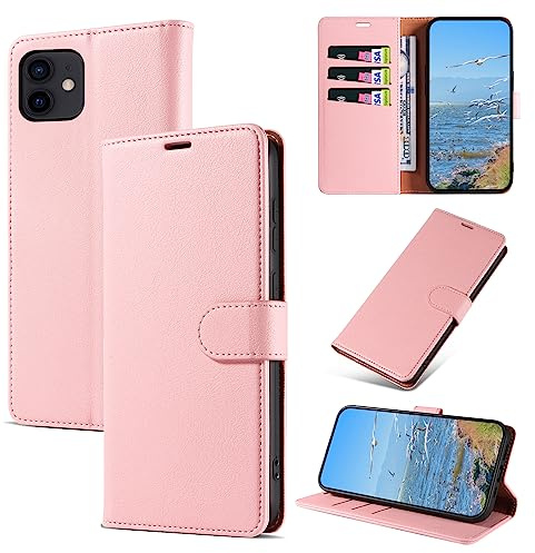 KKEIKO Cover per iPhone 12 Mini, Antiurto Custodia in PU Pelle con Slot per Porta Carte, Magnetico Protettiva Cover per iPhone 12 Mini, Rosa
