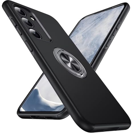 ESONG Fodral för Samsung Galaxy S24 mobilskal med osynlig Rotera ringhållarstativ,Militärt skyddsfodral,mjukt TPU+ PC hårt Cover,stöttåligt skyddande telefonfodral,Svart