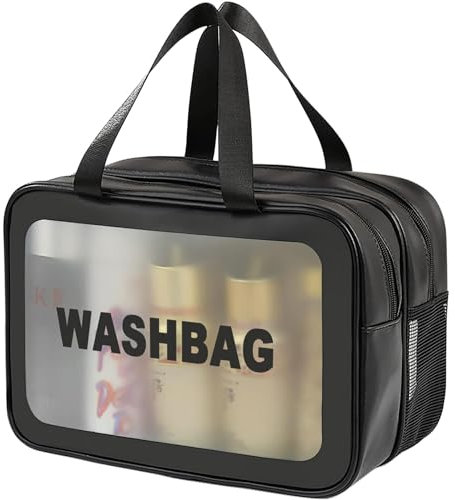 Q-WOOFF Kosmetiktasche，kulturtasche Damen，kulturbeutel Herren， Trocken- und Nasstrennung, tragbare wasserdichte Kulturtasche, Make-up-Tasche mit großer Kapazität, Aufbewahrungstasche (Schwarz, L)