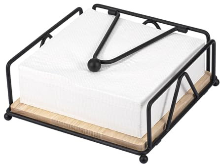 MumdoYAL serviettenhalter schwarz,serviettenspender,napkin holder,serviettenständer,Serviettenhalter Holz-Sockel & Eisenrahmen,mit Beschwertem Spannarm