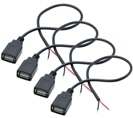 Cavo corto USB 2.0 femmina a 2 pin, 30 cm, USB 5 V/3 A, cavo di alimentazione con estremità aperta, per apparecchiature USB installate o sostituite, cavi fai da te (4 pezzi)