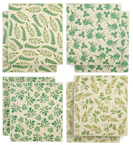 MENIBBLER 8 Pcs Reusable Swedish Dishcloths, Green, Geometric Pattern, Highly Absorbent, Quick Dry, Cotton/Wood Pulp, Kitchen Dish Towels