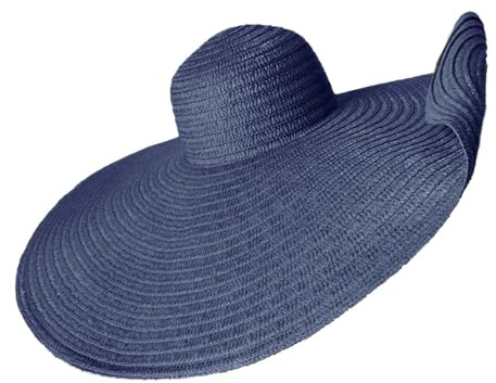 WUODHTW Übergroßer Strand-Strohhut für Damen, Sommer, Strandkappe, breite Krempe, Sonnenblende, faltbar, UV-Schutz, Sonnenhut, marineblau, Einheitsgröße