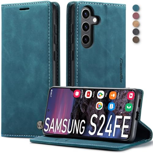Lxisxcna Handyhülle für Samsung Galaxy S24 FE 5G Hülle Premium Leder Klappbar Tasche Flip Case Magnet Kartenfach Standfunktion Klapphülle Schutzhülle für Samsung Galaxy S24 FE(Blau)