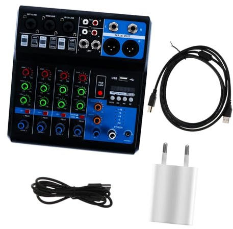 Consola de Sonido de 5 Canales, Mezclador de Audio Portátil Negro ABS, Cable USB, para Grabación en Ordenador y Enseñanza en Línea