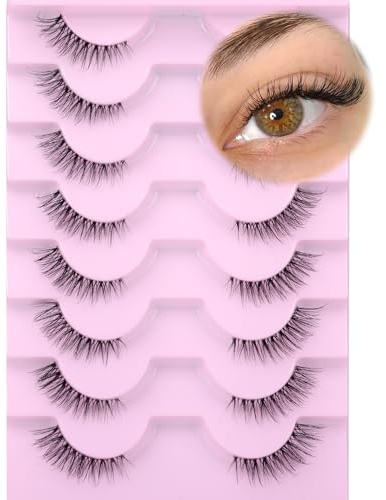 GVEFETIEE GVEFETIEE Wimpern, halbe Wimpern, natürlicher Look, kurz, 3/4-Katzenaugenwimpern, 14 mm, transparentes Band, 8 Paar