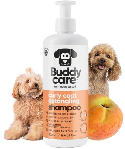 Buddycare lockigt päls tovning schampo | djuprengörande schampo för hundar | Persikodoft | Med Aloe Vera och Provitamin B5 (500 ml)