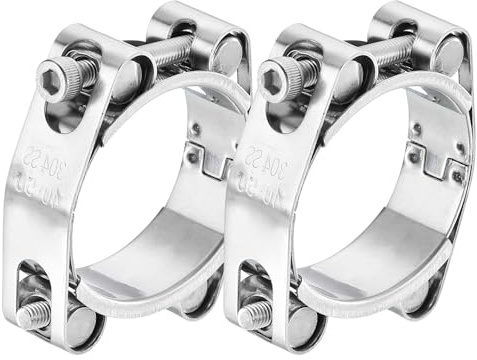 sourcing map 2Pcs T-Bolt Hose Clamp, 304 Stainless Steel Intake Soft Hose, Clamp Range 40-50mm for 1.97 Hose ID, T-Clamps for Automotive, Intercooler, Radiator, Silver
