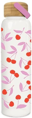 Studio Oh! Borraccia riutilizzabile in vetro con coperchio in bambù, bottiglia d'acqua da viaggio in vetro borosilicato, infrangibile, rivestimento in silicone, resistente alle perdite, bicchiere in