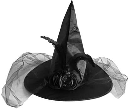 Alyxiavia Hexenhut Erwachsene für Frauen Männer Halloween Hexe Kostümzubehör mit Rosen und Netz für Halloween Party Maskerade Cosplay
